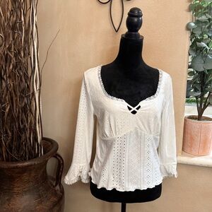Kimchi Blue White Eyelet Lace Peasant Blouse